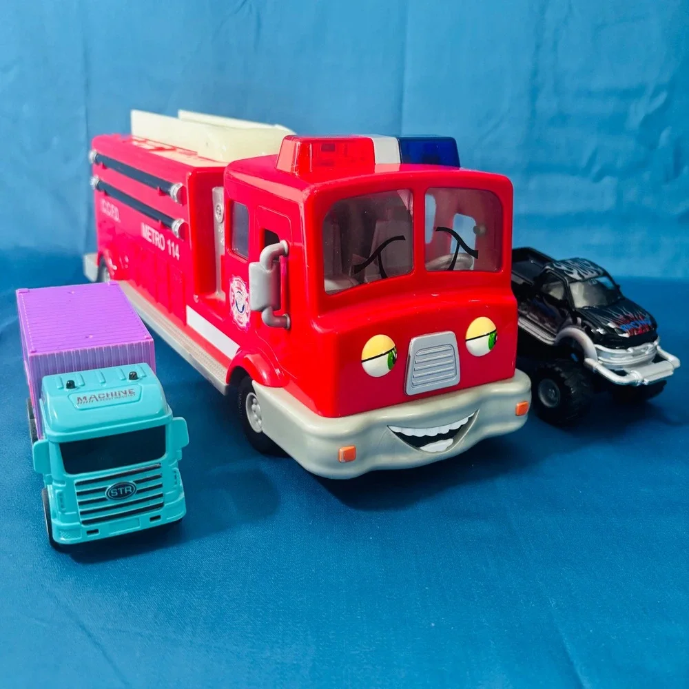 Vintage Chevron Cars Fire Truck Metro 114 Fred Fire Engine Toy Lot of 3